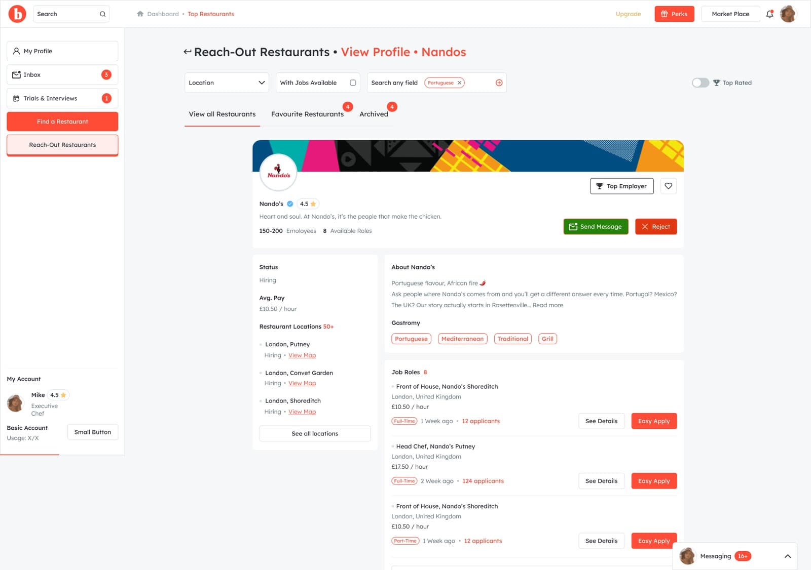Blanched employer dashboard and candidate profile