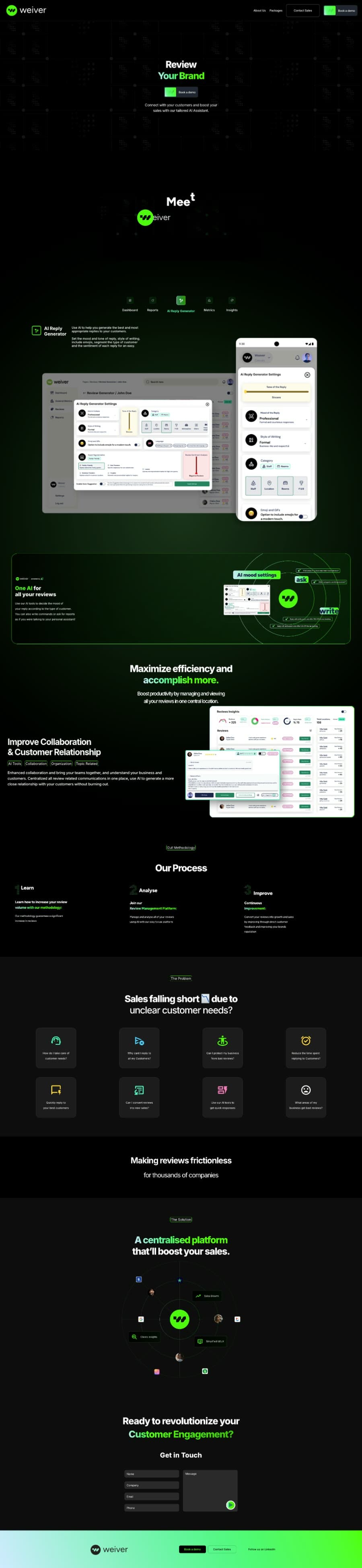 The Weiver website, from hero to sign-up